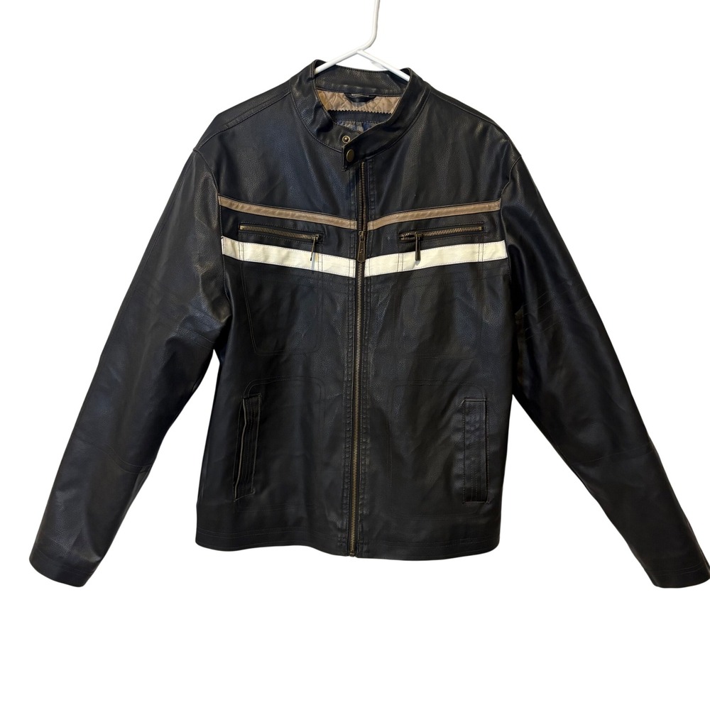 Y2K Whispering Smith Mens Faux Leather Motorcycle Jacket Black Size M Zip Pocket